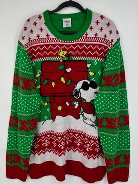 Peanuts Mens XL Pullover Ugly Christmas Sweater Snoopy Joe Cool Woodstock
